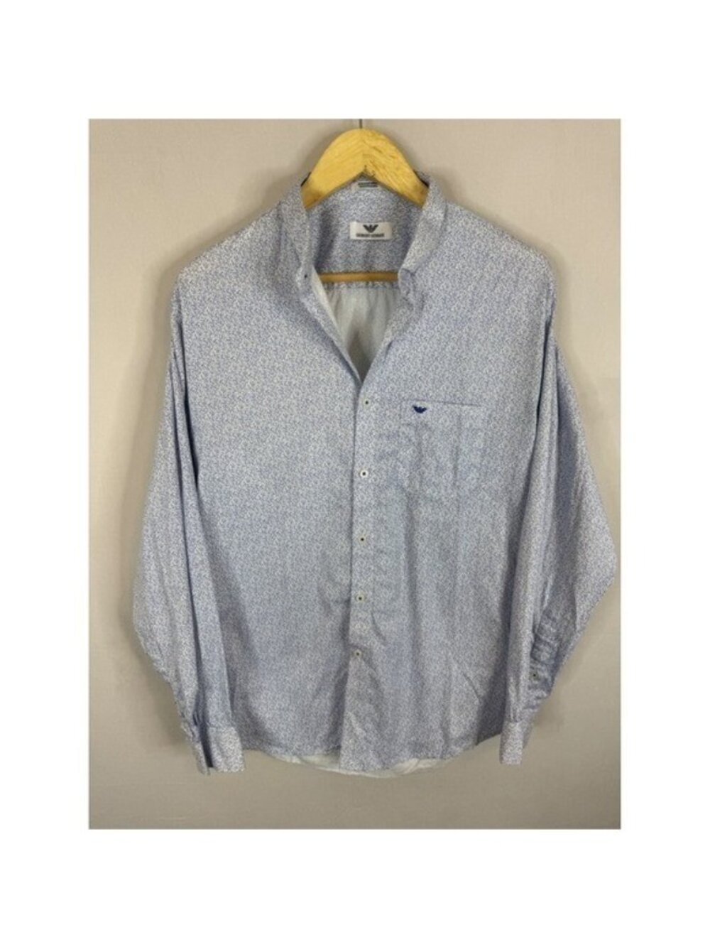 Giorgio Armani Mens Blue White Floral Italian Fabric Cotton Button Down Shirt